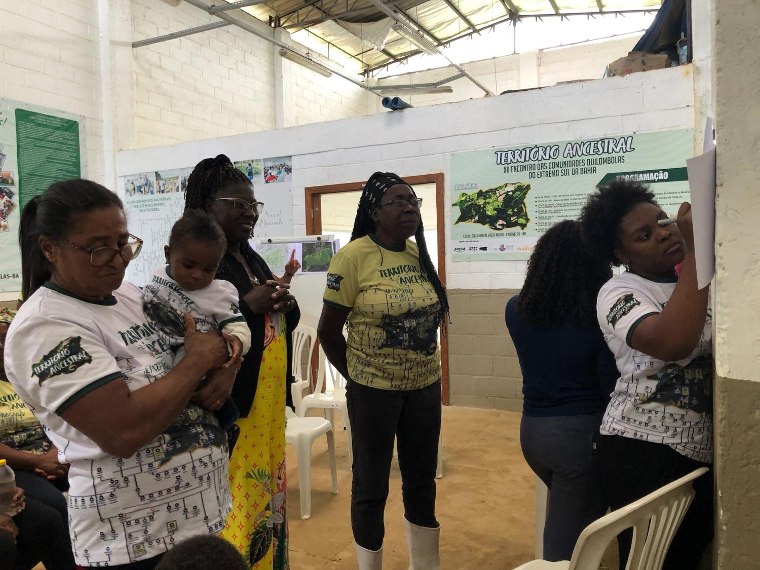 Women conducting a participatory mapping research activity from quilombola community
