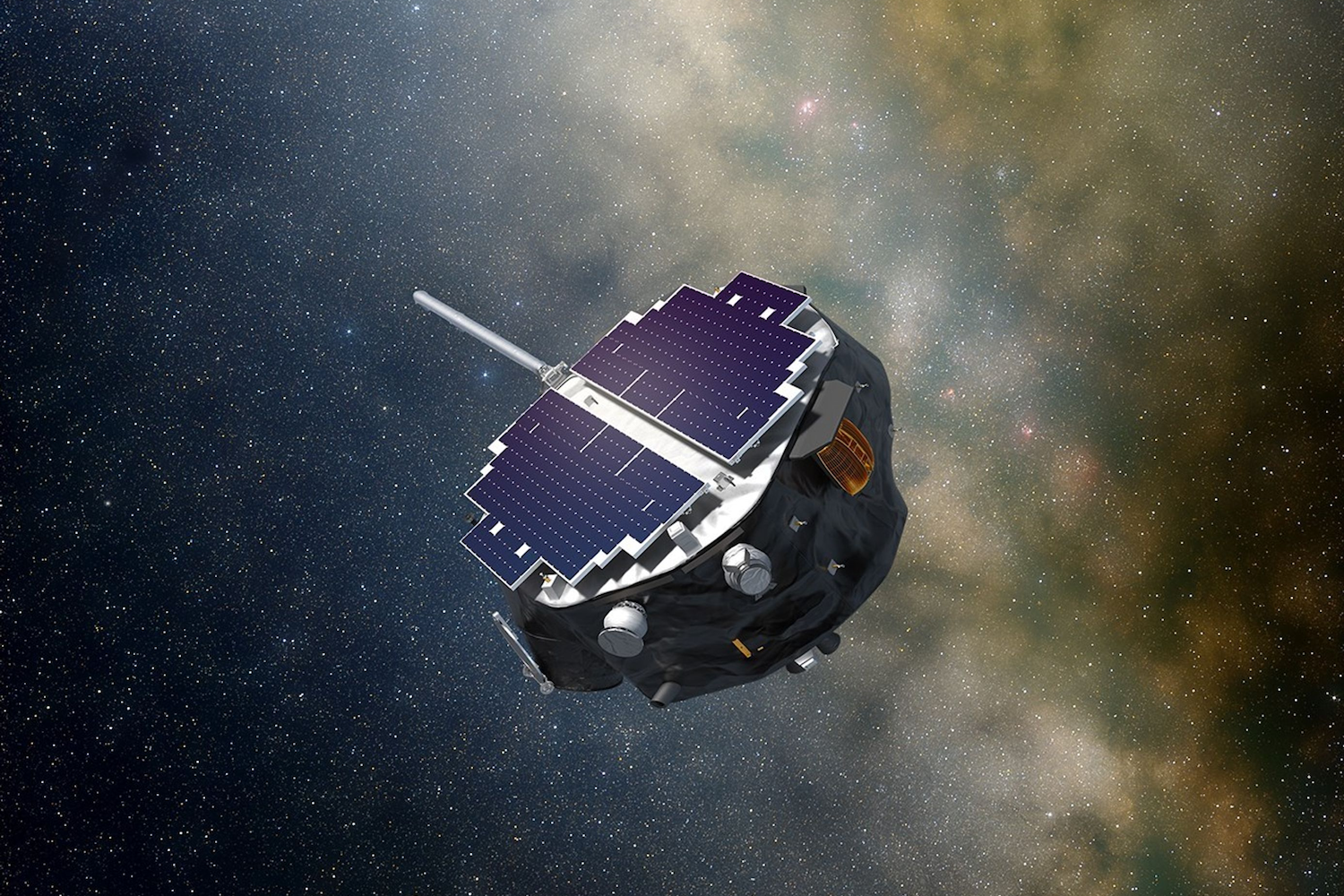 Computer illustration of spacecraft with milky way visible in background