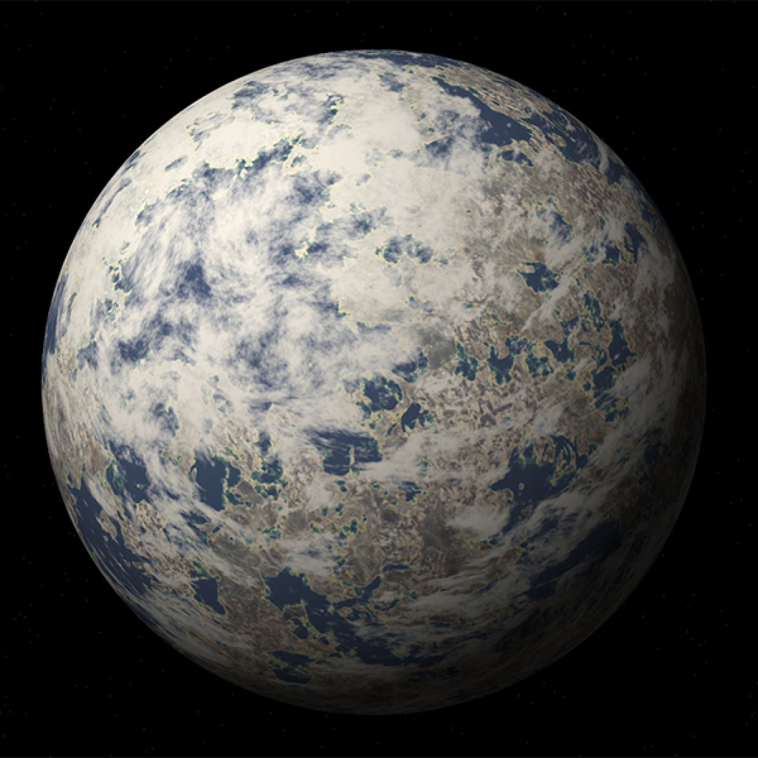 Illustration of a planet covered in wispy clouds as seen from space