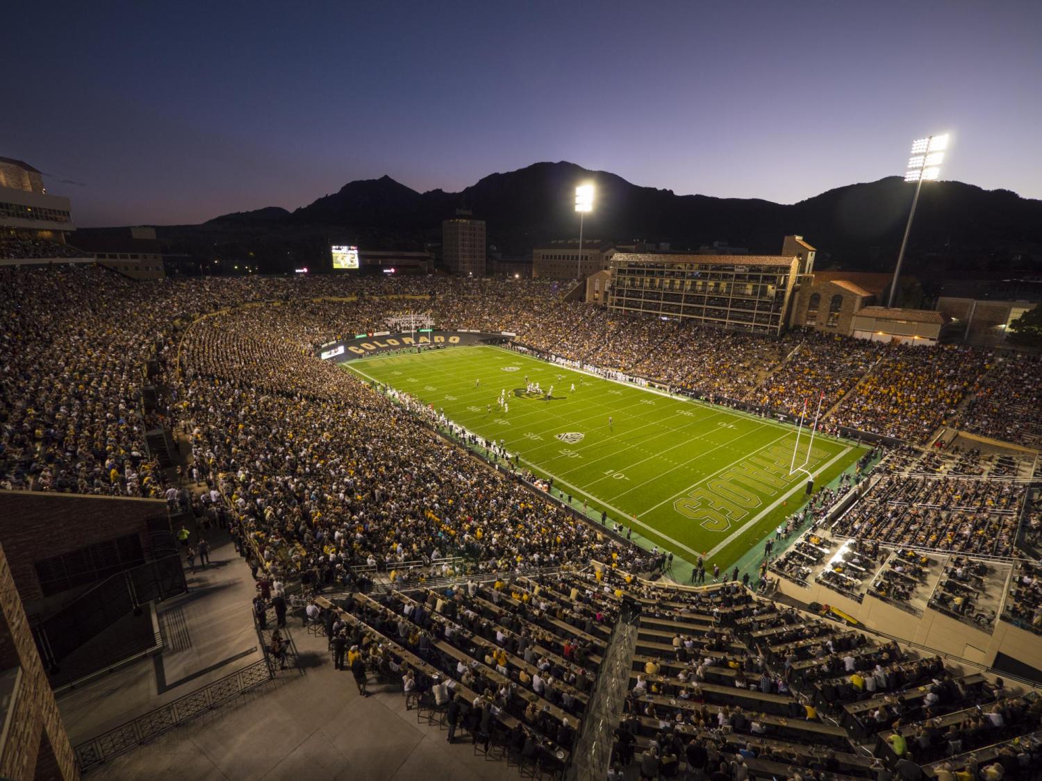 Folsom Field under the lights.