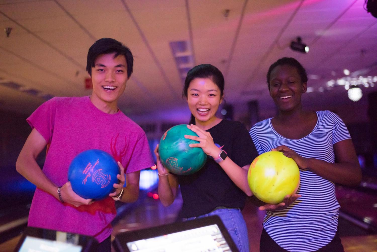 Students bowling in the UMC Connection