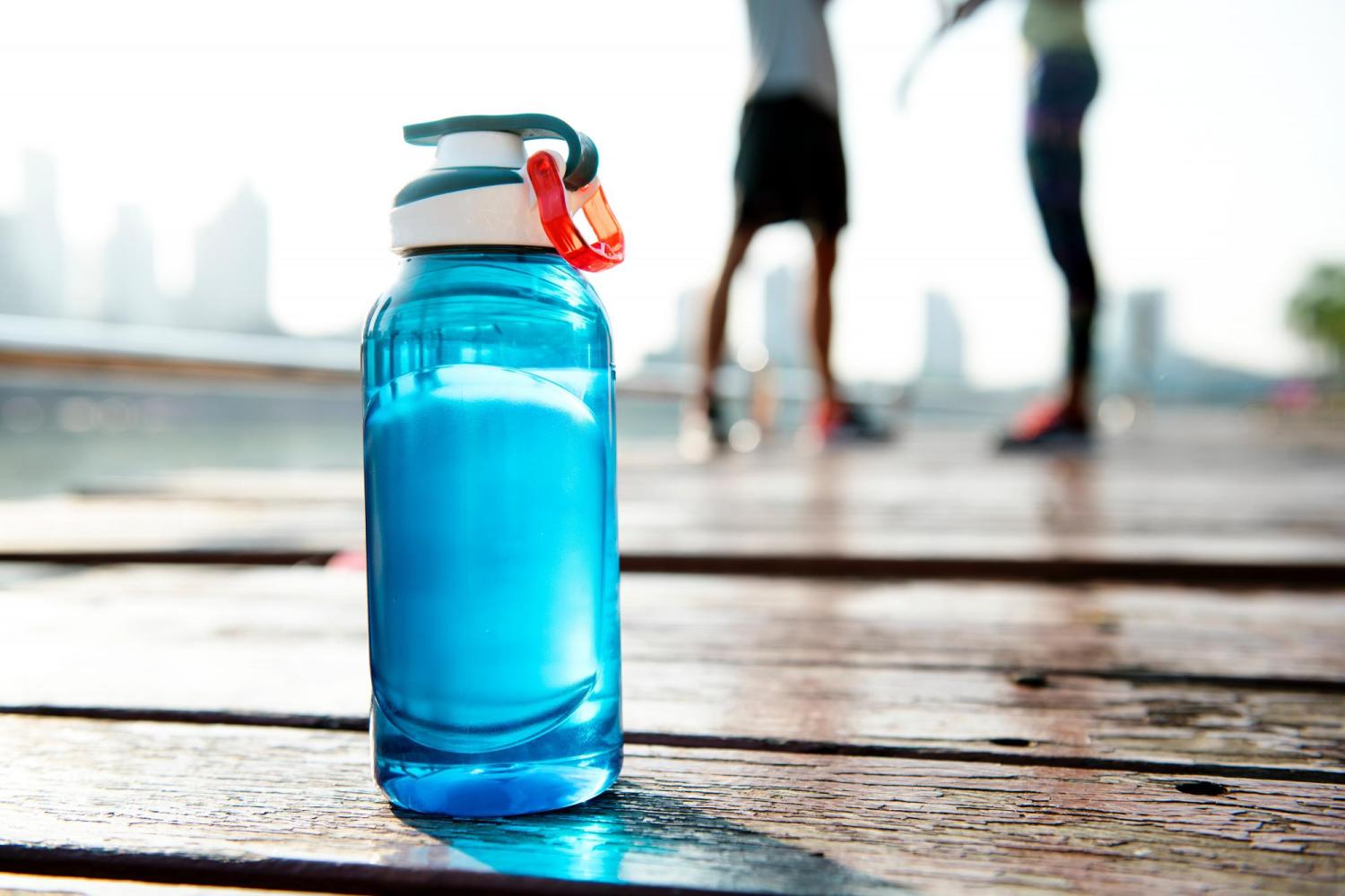 Blue refillable water bottle