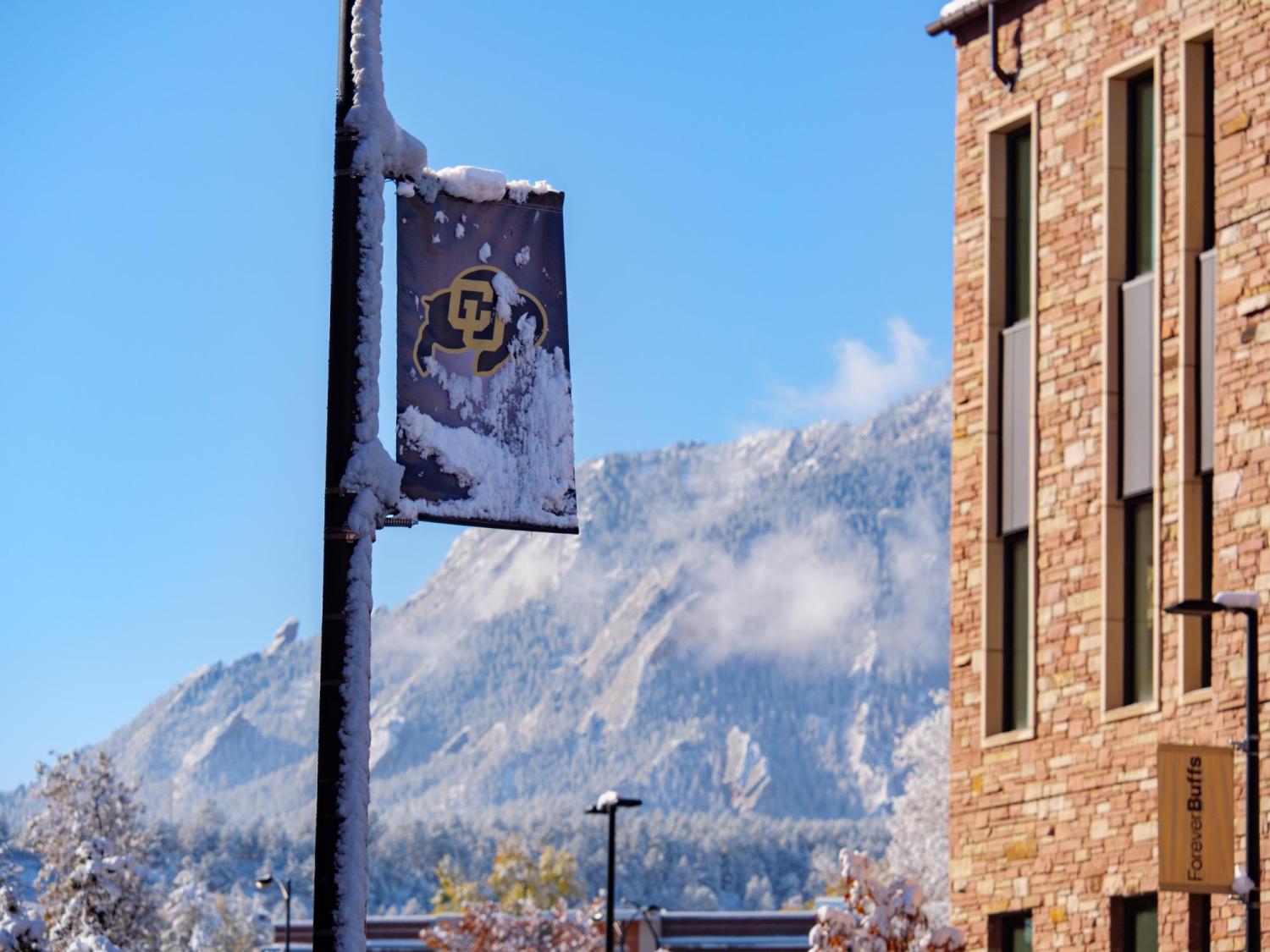 CU sign with snow