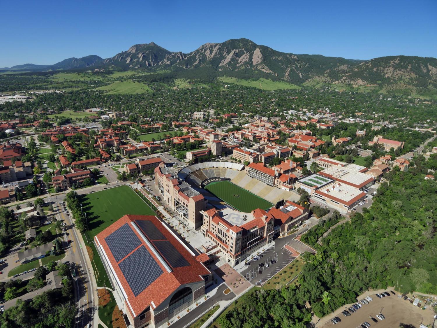 CU Indoor practice facility with solar panels