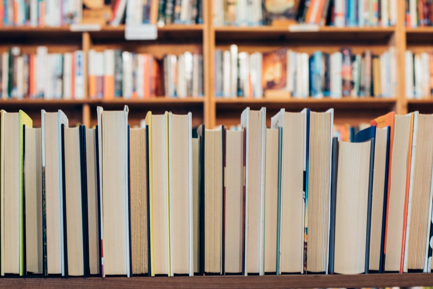 textbooks on shelves