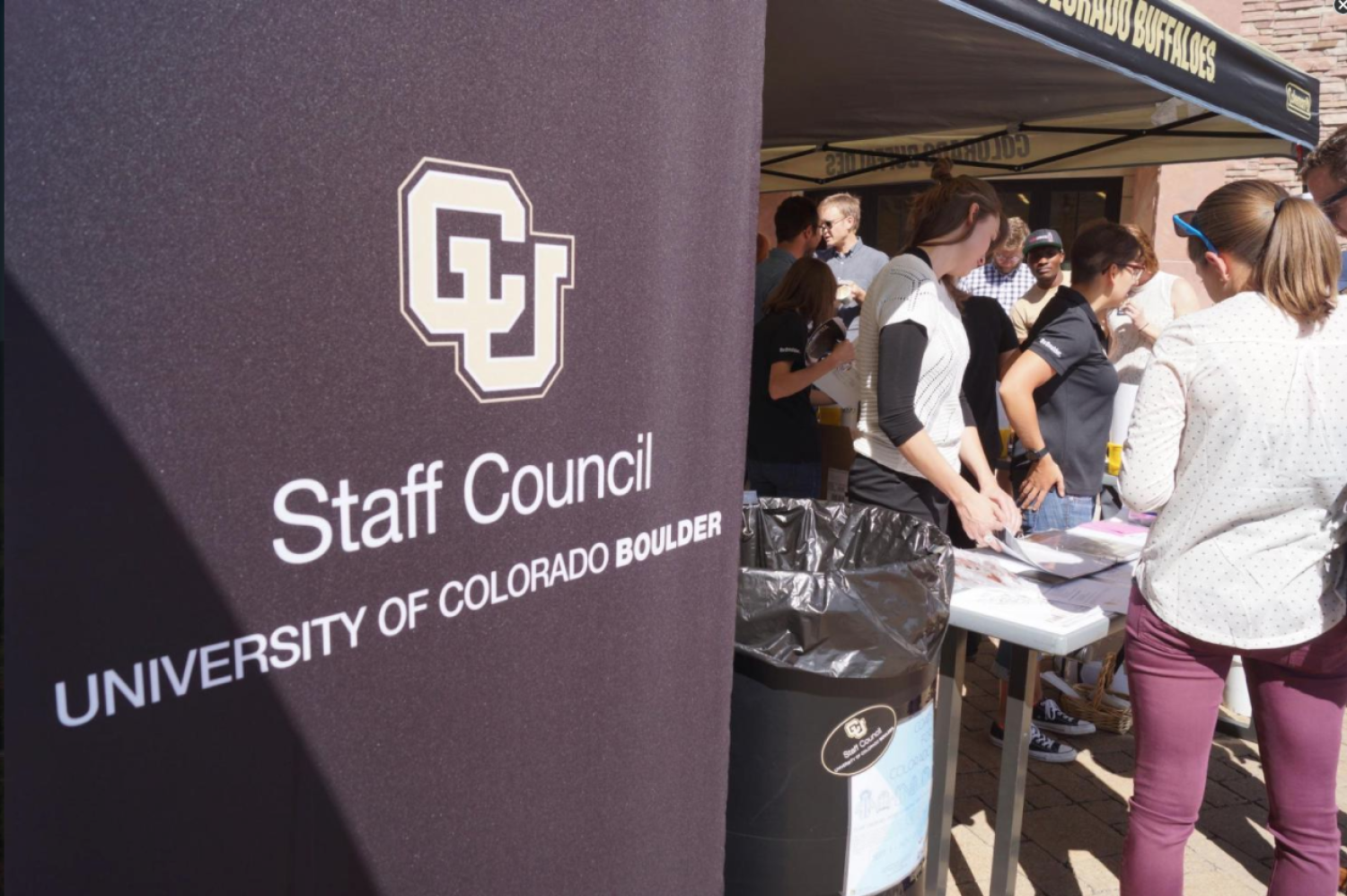 Staff Council banner on Dirk's patio at the Center for Community.