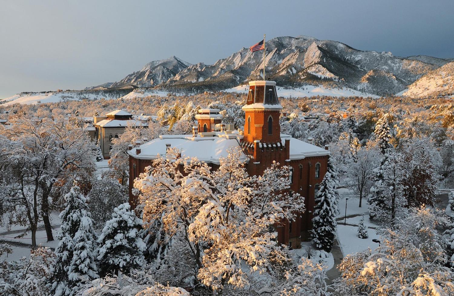 Old Main covered in snow