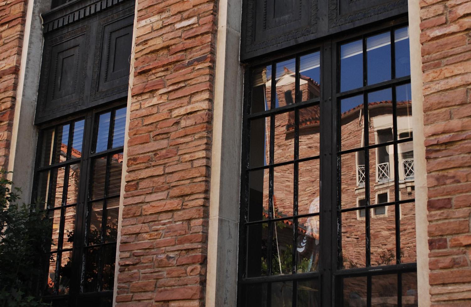Reflections in campus windows
