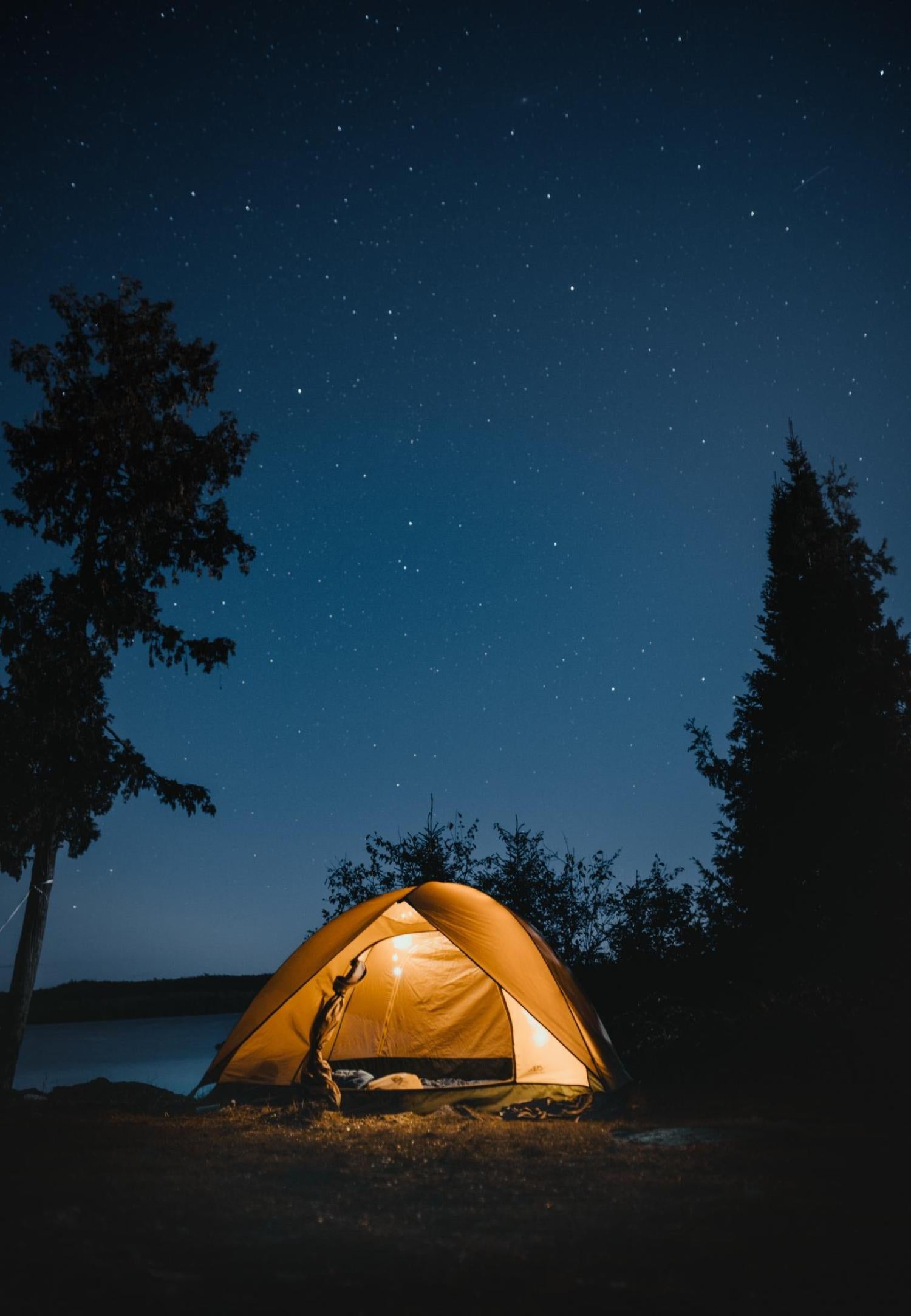 Tent camping in wilderness