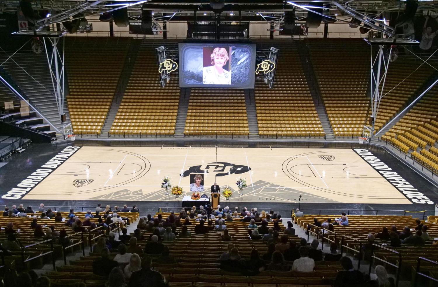 The memorial service for Teri Leiker is held at the CU Events Center on April 9, 2021.