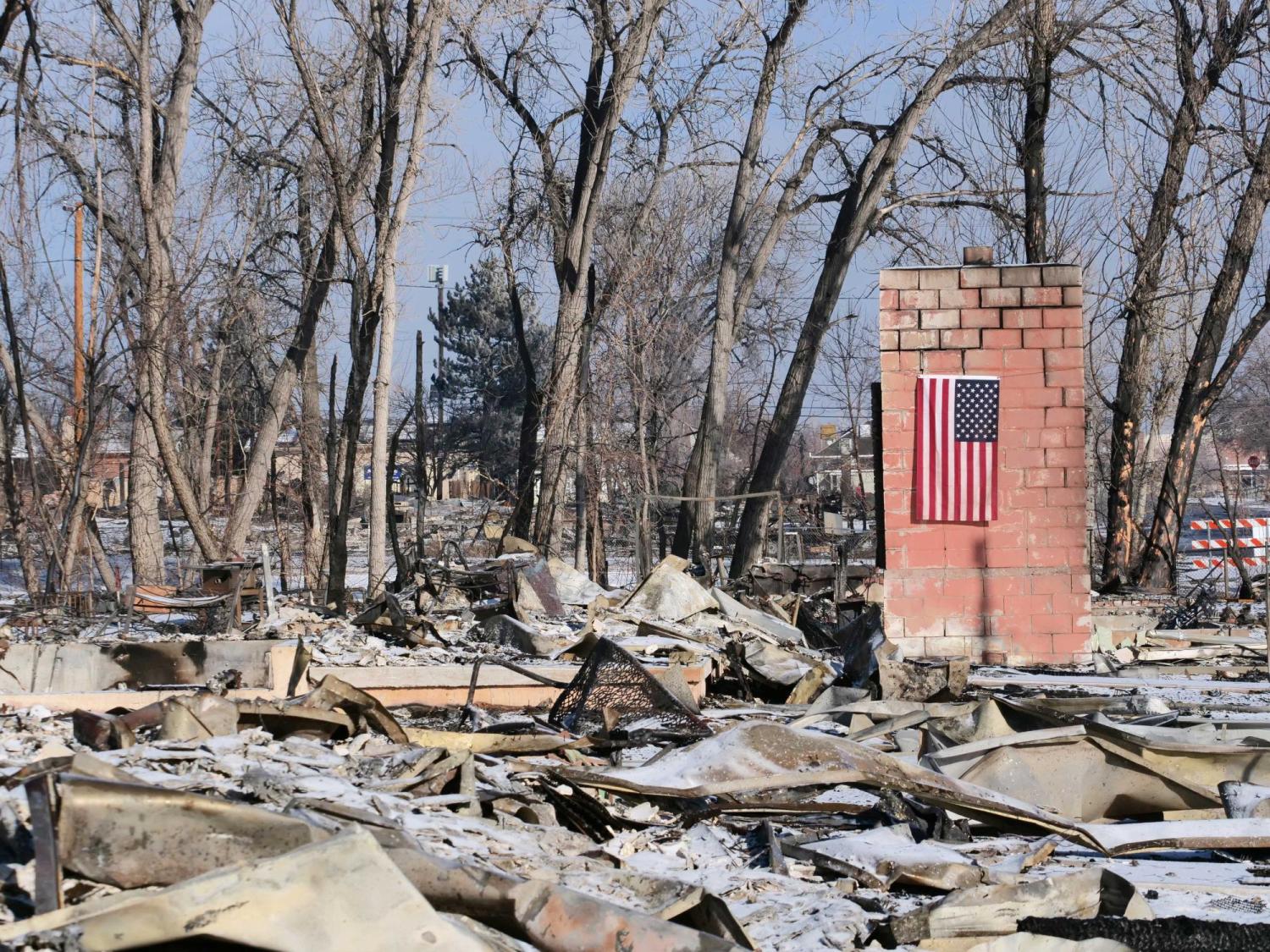 Home burned in the Marshall Fire with American fllag