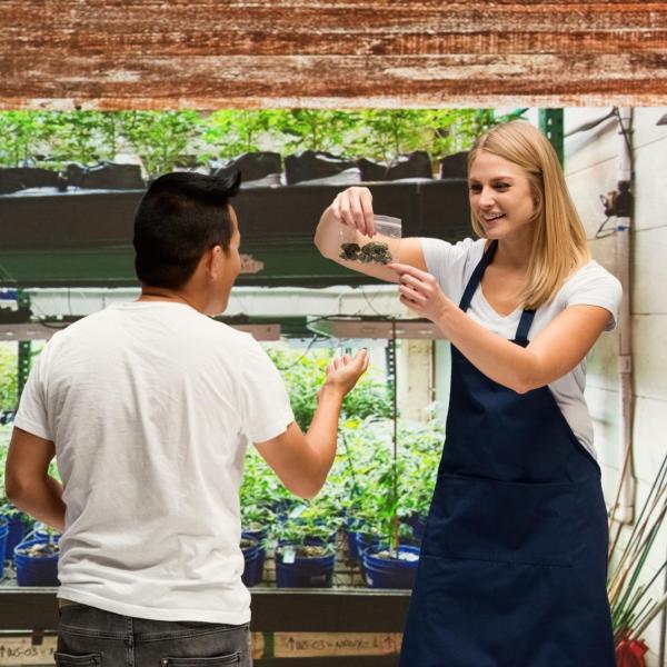 Customer buying merchandise at a recreational marijuana dispensary