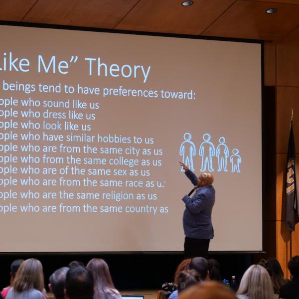 Dr. Christopher Bell delivers the keynote address for the 2019 Fall Diversity Summit. (Photo by Glenn Asakawa/University of Colorado)