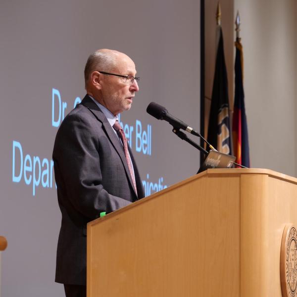 Provost Russell Moore speaks at the 2019 Fall Diversity Summit. (Photo by Glenn Asakawa/University of Colorado)