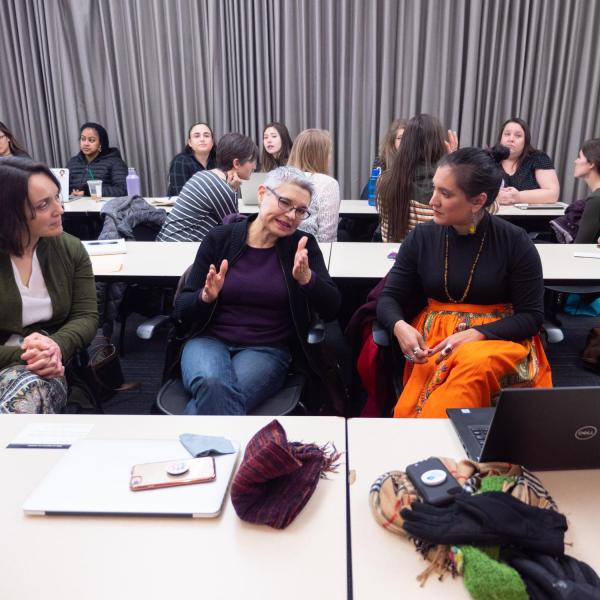 Speakers, staff and participants listen and discuss points on the session titled “Cultural Appropriation is Real, but What Exactly is it?” at the CU Boulder 2020 Spring Diversity Summit. (Photo by Glenn Asakawa/University of Colorado)