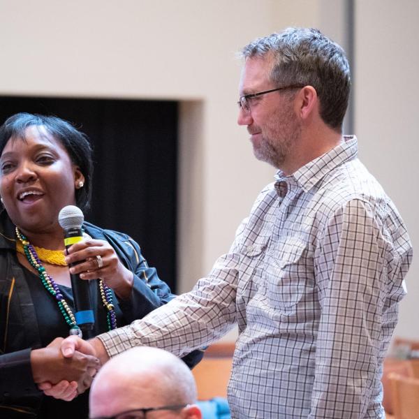 Dyonne Bergeron, assistant vice chancellor for inclusion and student achievement, leads a collaborative discussion at her session titled “The Power of U In Community” at the CU Boulder 2020 Spring Diversity Summit. (Photo by Glenn Asakawa/University of Colorado)
