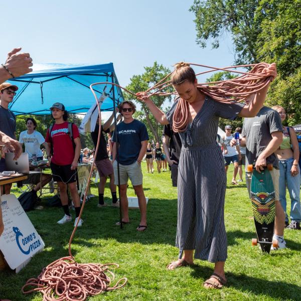 Students explore what CU Boulder has to offer at the 2021 Be Involved Fair in the Norlin Quad. (Photo by Patrick Campbell/University of Colorado)