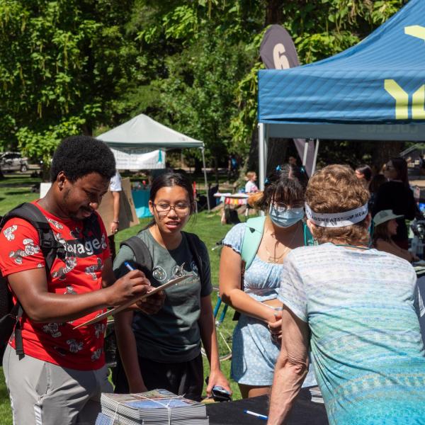 Students explore what CU Boulder has to offer at the 2021 Be Involved Fair in the Norlin Quad. (Photo by Patrick Campbell/University of Colorado)