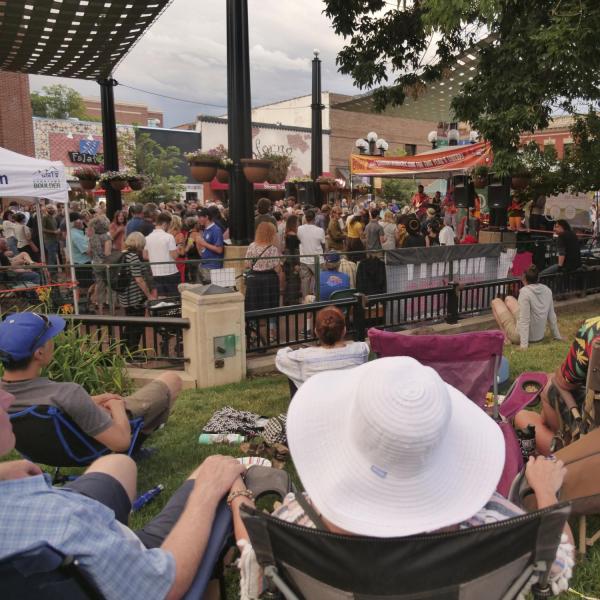 Crowd listens to the music at Bands on the Bricks on Pearl Street