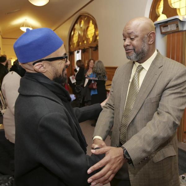 Director Reiland Rabaka welcomes a guest at the CAAAS grand opening. (Casey A. Cass/University of Colorado)