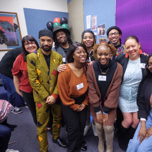 Reiland Rabaka, professor and director of the Center for African and African American Studies (the CAAAS), second from left, poses with staff ahead of the center's grand opening