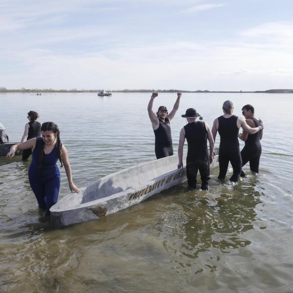 Members of the CU Boulder chapter of the American Society of Civil Engineers raced concrete canoes during the Rocky Mountain Regional Competition at Boulder Reservoir. Photo by Casey A. Cass.