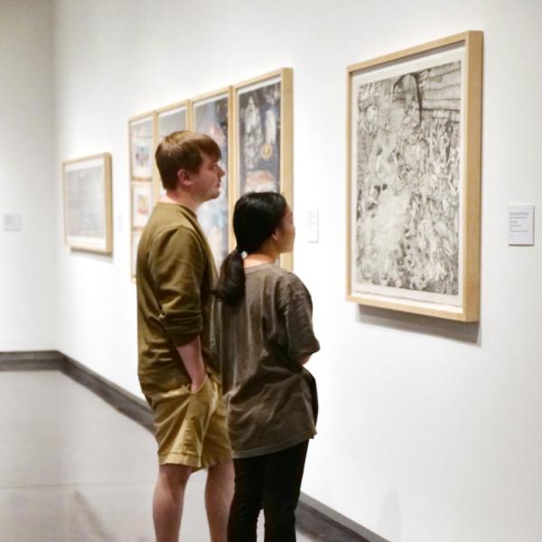 Campus community members explore the CU Art Museum galleries