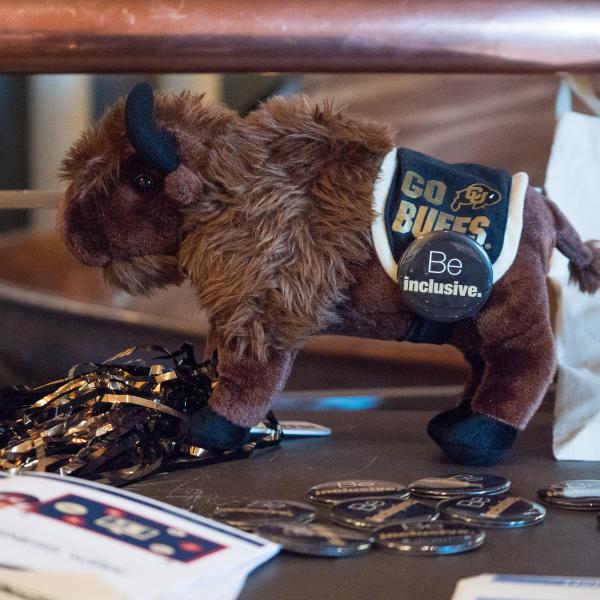 Ralphie the Buffalo with Be Inclusive pins