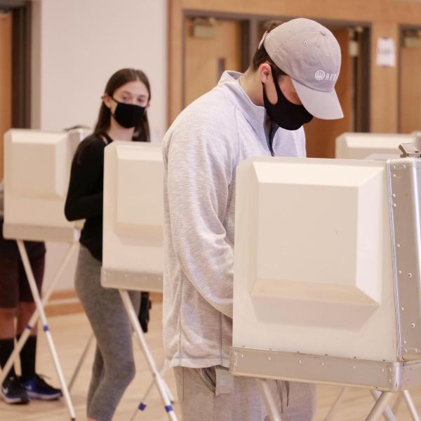 Students cast their ballots at a polling place in the University Memorial Center at CU Boulder. (Photo by Casey A. Cass/University of Colorado)