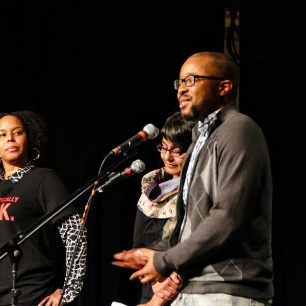 Professors Dr. Bianca Williams, Dr. Deepti Misri and Dr. Kwame Holmes perform at Buffs United