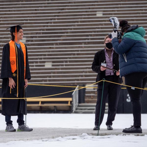 Graduation Appreciation Days photo-ops in and around Folsom Field at CU Boulder. (Photo by Patrick Campbell/University of Colorado)