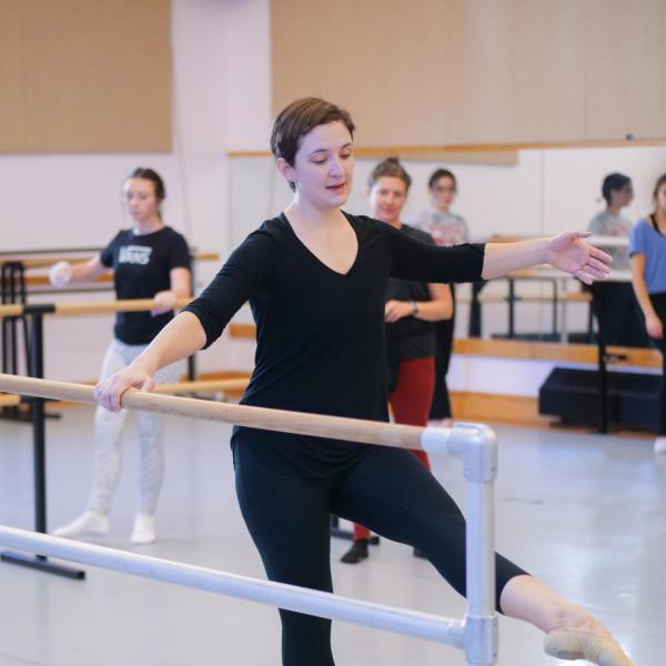 Sarah Mauney teaches a ballet class at the 2019 High School Dance Day at the CU Boulder campus. Over 140 high school students from around the state and six other states enjoyed instruction from CU Dance faculty. (Photo by Glenn Asakawa/University of Colorado)