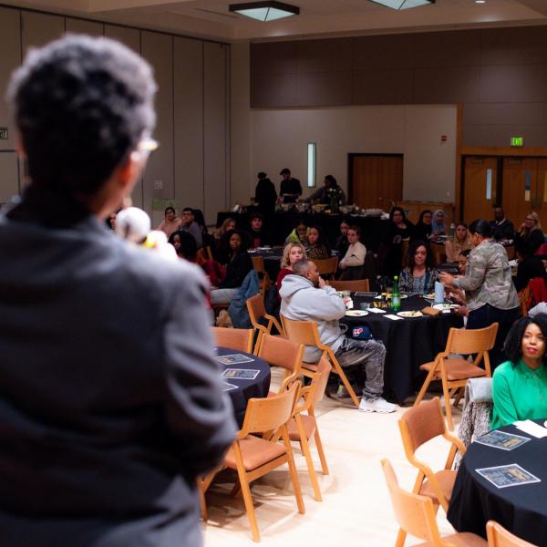 Scenes from a session titled “Empowerment Dinner 2020: Strength, Courage & Wisdom” at the CU Boulder 2020 Spring Diversity Summit. (Photo by Patrick Wine/University of Colorado)