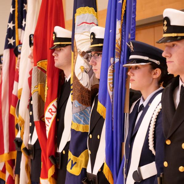 Joint ROTC Color Guard presents the colors at the beginning of the ceremony