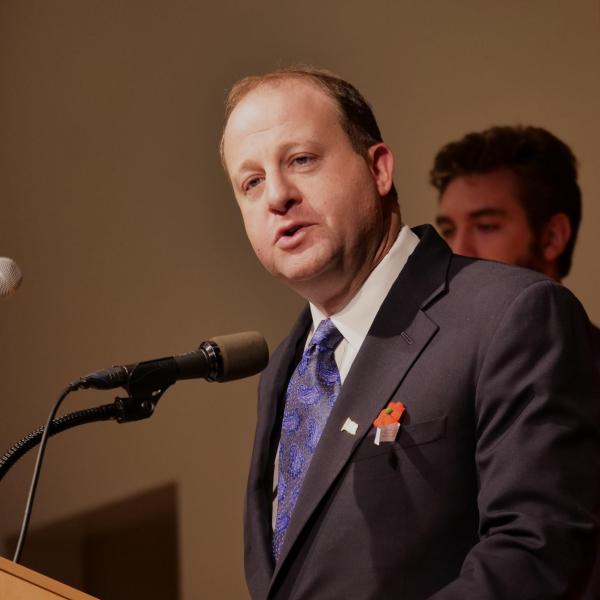 U.S. Congressman Jared Polis speaks at the CU Veterans Day Ceremony