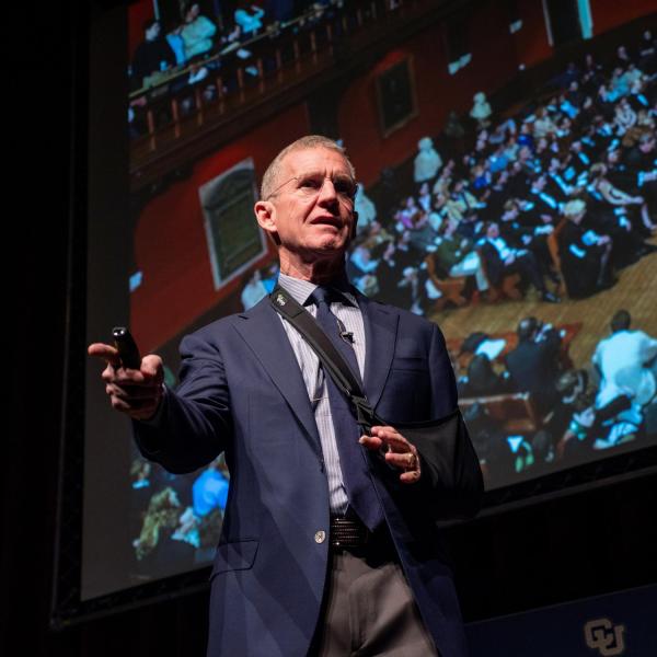 Stanley McChrystal speaks as part of the Leo Hill Leadership Speaker Series.