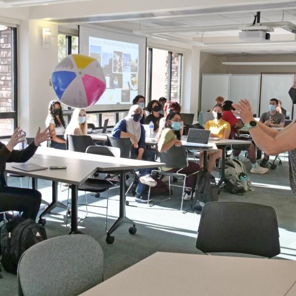 Professor Amy Palmer teaches a biochemistry class as classes begin CU Boulder. (Photo by Casey A. Cass/University of Colorado)