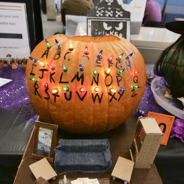 Some uniquely carved pumpkins were on display at the College of Engineering and Applied Science for Halloween. (Photo by Casey Cass/University of Colorado)