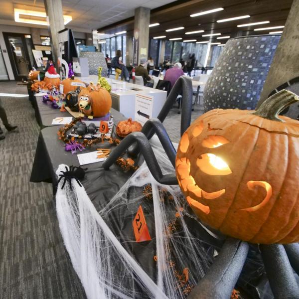 Some uniquely carved pumpkins were on display at the College of Engineering and Applied Science for Halloween. (Photo by Casey Cass/University of Colorado)