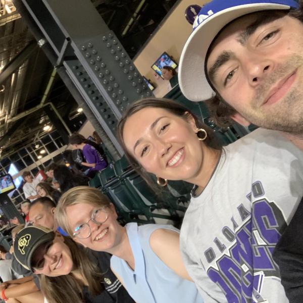 CU Boulder first-place international solar decathlon team members take a selfie during a game against the St. Louis Cardinals on July 1. (Photo provided)
