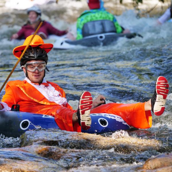 Tubers ride the Boulder Creek during Tube to Work Day 2017