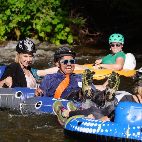 Tubers ride the Boulder Creek during Tube to Work Day 2017