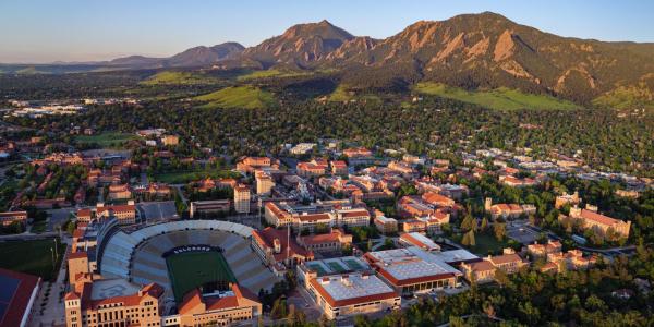 An aerial view of the CU Boulder campus