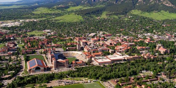 An aerial view of the CU Boulder campus (Glenn Asakawa)