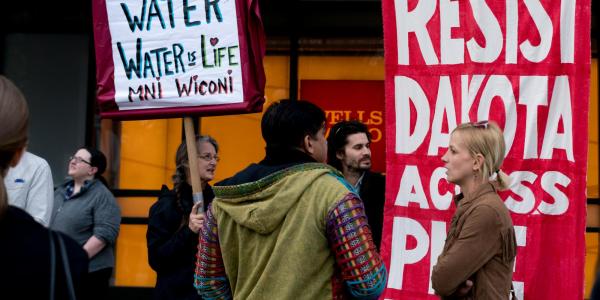 Dakota Access Pipeline protestors in front of Wells Fargo