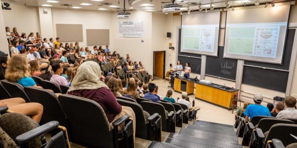 a class in a large lecture hall