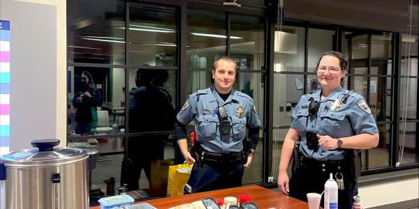 Residential service officers host a hot cocoa event during finals in fall semester 2023