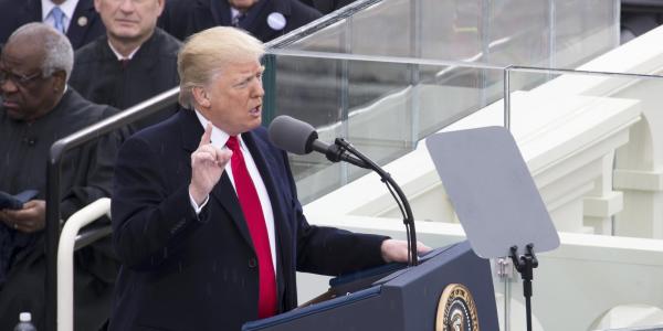 Donald Trump speaking at his 2017 inauguration. 