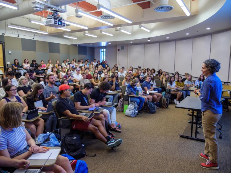 Students attend their first day of class in Teresa Foley's Introduction to Epidemiology