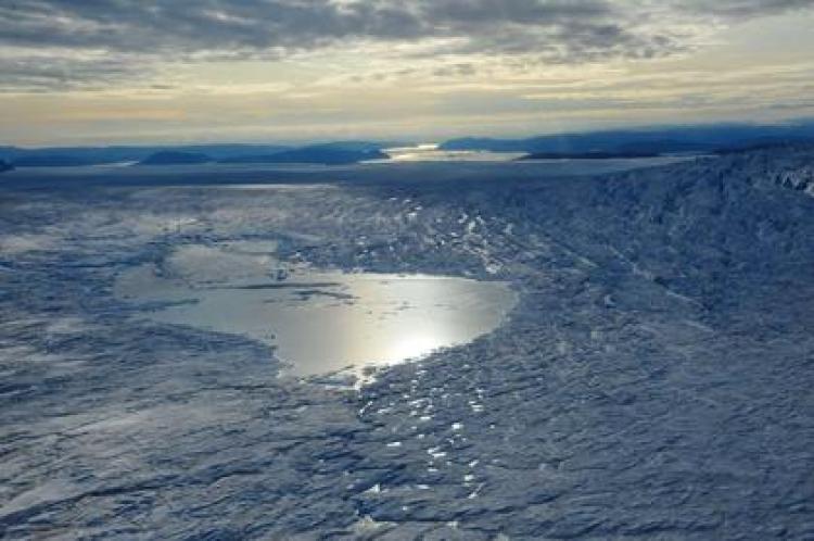 A surface or "supraglacial" lake on the Greenland Ice Sheet